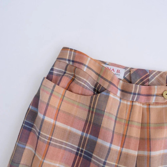 Vintage Genna B by Hidmens  Peach-y Checker Printed Straight Leg Pants - Picture 14 of 15